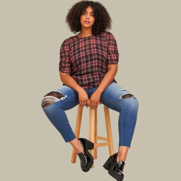 NEW TORRID Plus Size Chiffon Lurex Ruched Sleeve Blouse With Attached Cami - Picture 4 of 15